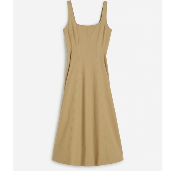 Madewell Petite Seamed Squareneck Midi Dress Khaki Tan 2P Corset Linen Blend NWT - Picture 2 of 11